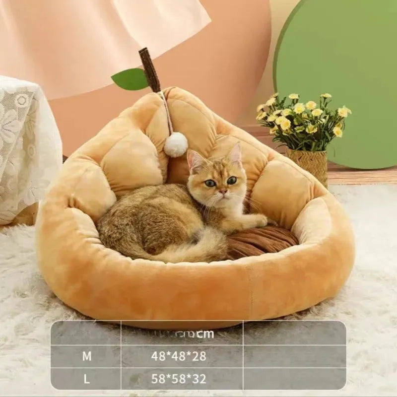Soft coffee-coloured cotton pet bed with fluffy fleece interior and a raised bolster edge for a cat or small dog.