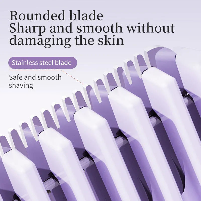 USB rechargeable women's hair removal shaver with digital display in gradient purple colour.