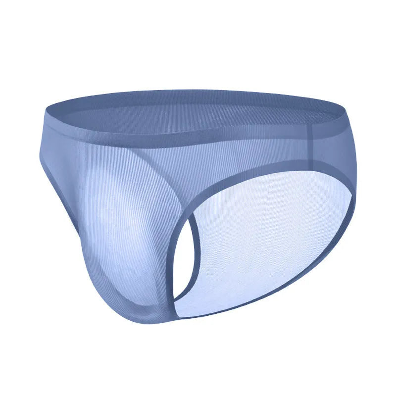 Men's seamless ice silk underwear briefs in striped colours on a white background