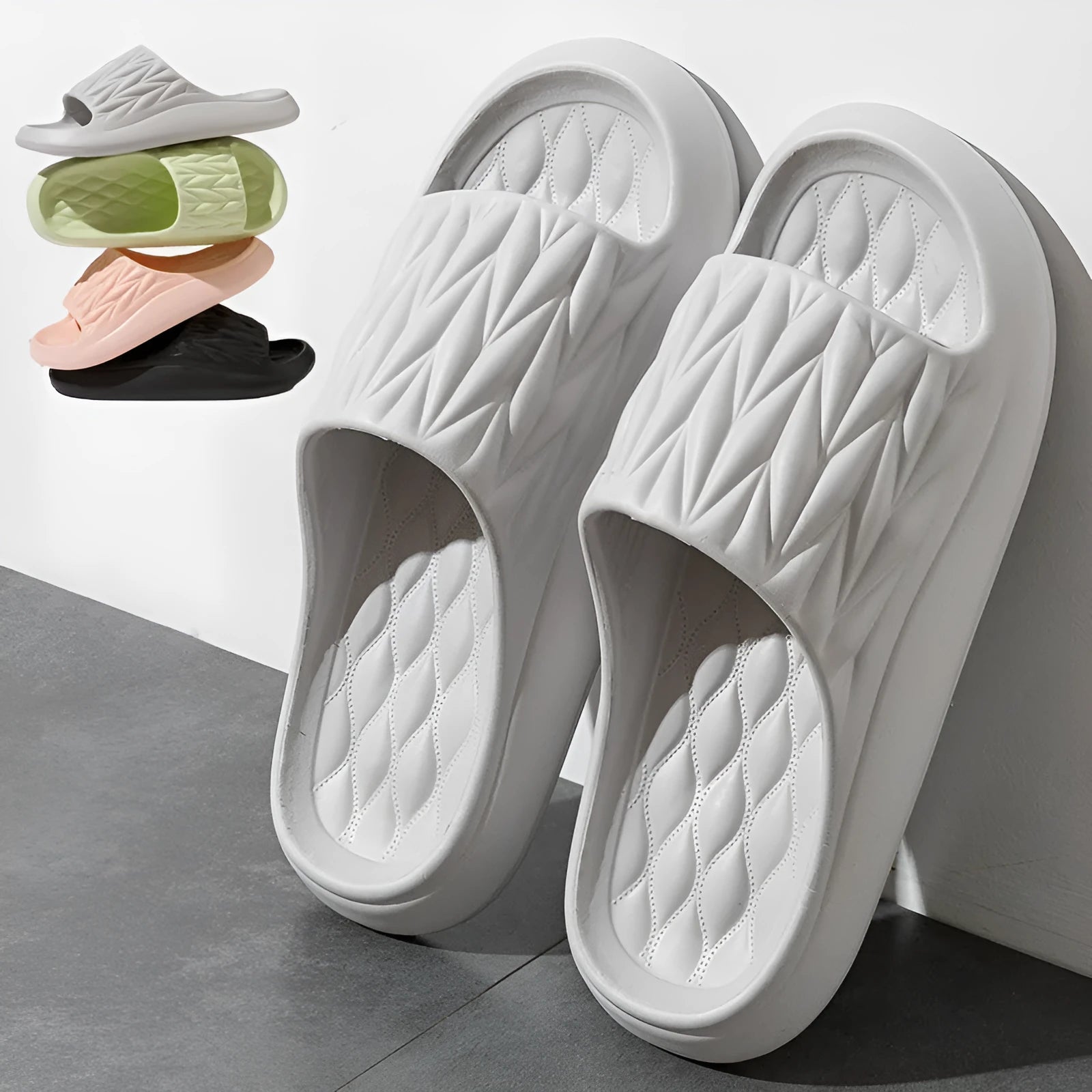 Leaf texture design EVA household slippers with non-slip soles in various colours