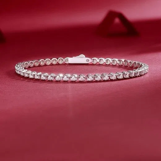 Geometric pure silver S925 moissanite bracelet for women, 16.5 cm length, D-E white colour, inlaid diamond setting