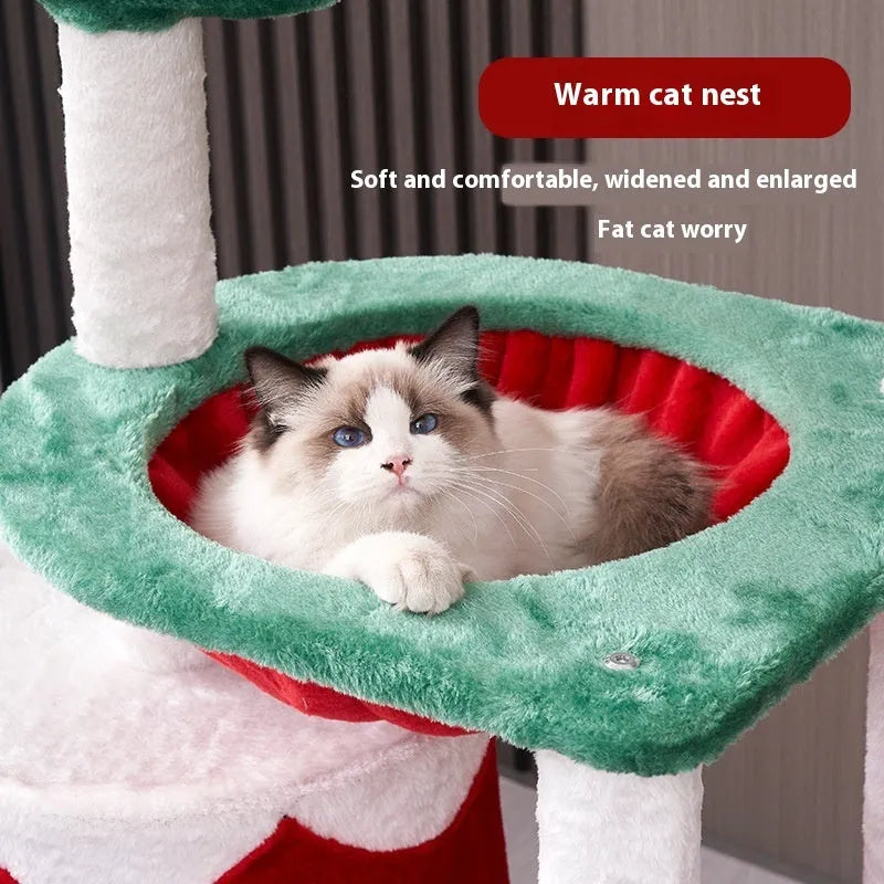 Christmas-themed cat scratching post toy with integrated play elements in density plate material