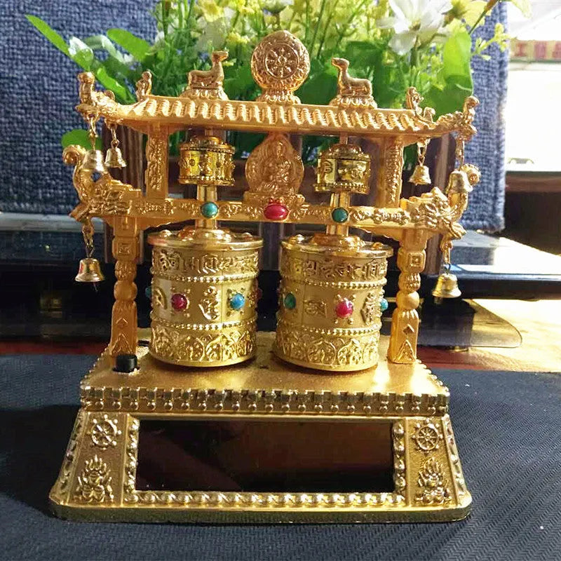Alloy prayer wheel car licence plate accessory with Chinese traditional style for interior decoration.