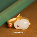 Green jade hare bracelet for women with Chinese zodiac animal styling and electroplated finish