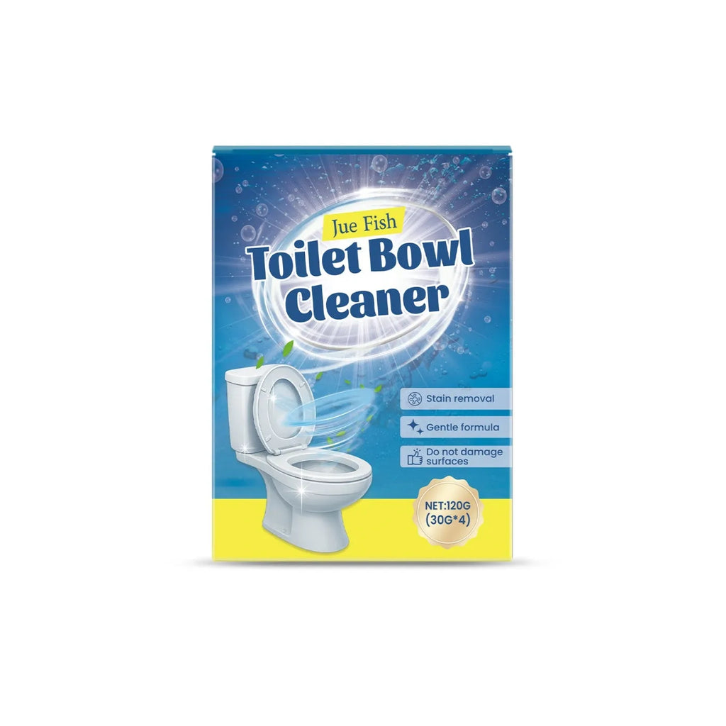 Toilet cleaning powder pack showing four individual 30g sachets for descaling and stain removal.