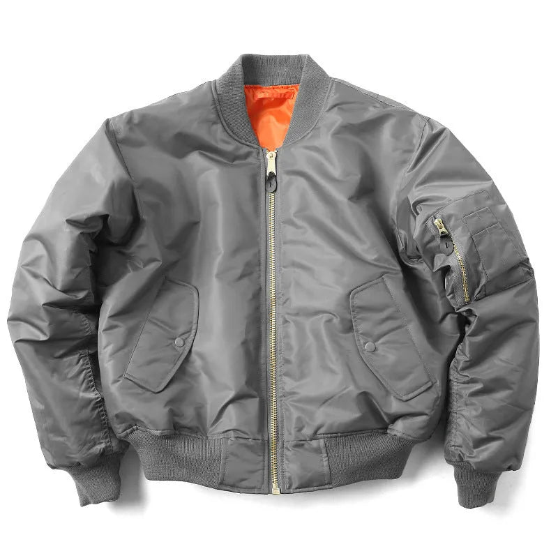 Men's loose-fitting American workwear pilot jacket in army green with cotton padding.