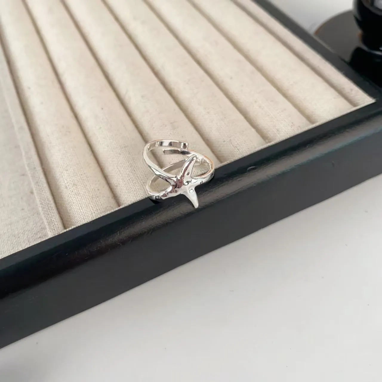 Three-dimensional jasmine flower open ring with camellia elements in cream sweet girl style