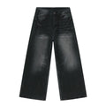 Men's summer loose straight jeans in light blue cotton fabric, full-length trouser style
