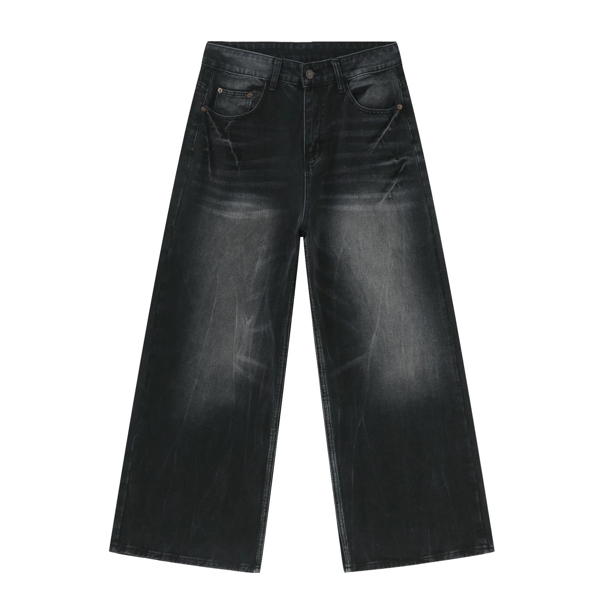 Men's summer loose straight jeans in light blue cotton fabric, full-length trouser style