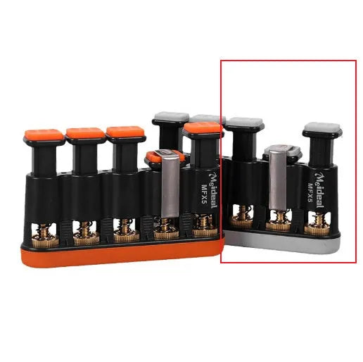 Grey and orange silicone finger trainer for musician hand muscle development