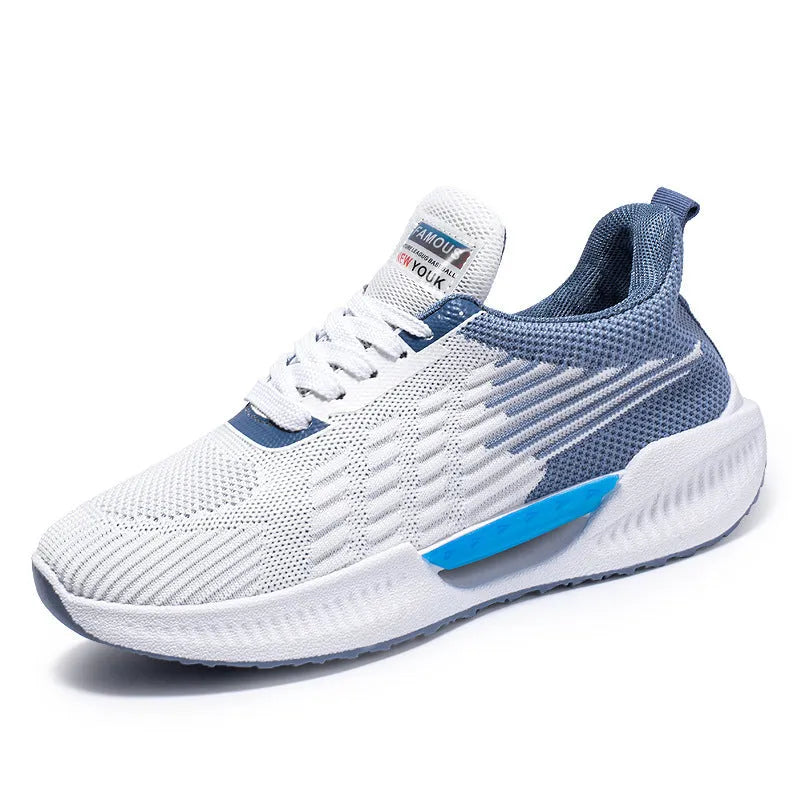 Men's blue mesh casual shoes with round toe and injection moulded sole