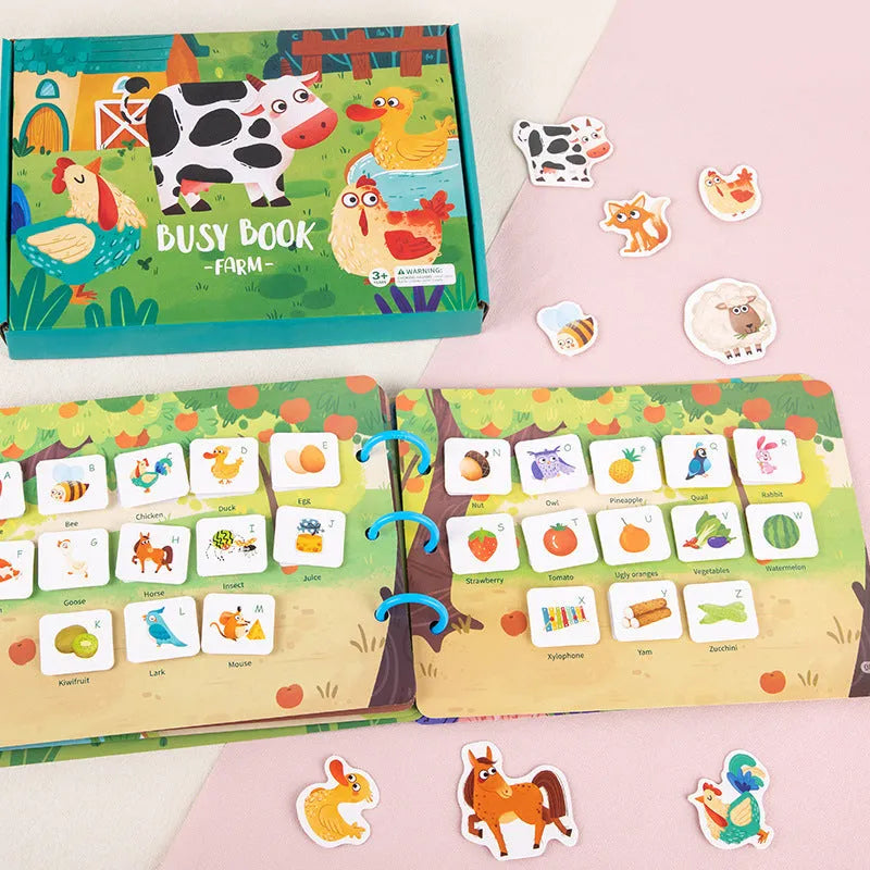 Children's busy book paper puzzle 30.5x21.7x3.3cm with repeated paste design, farm model