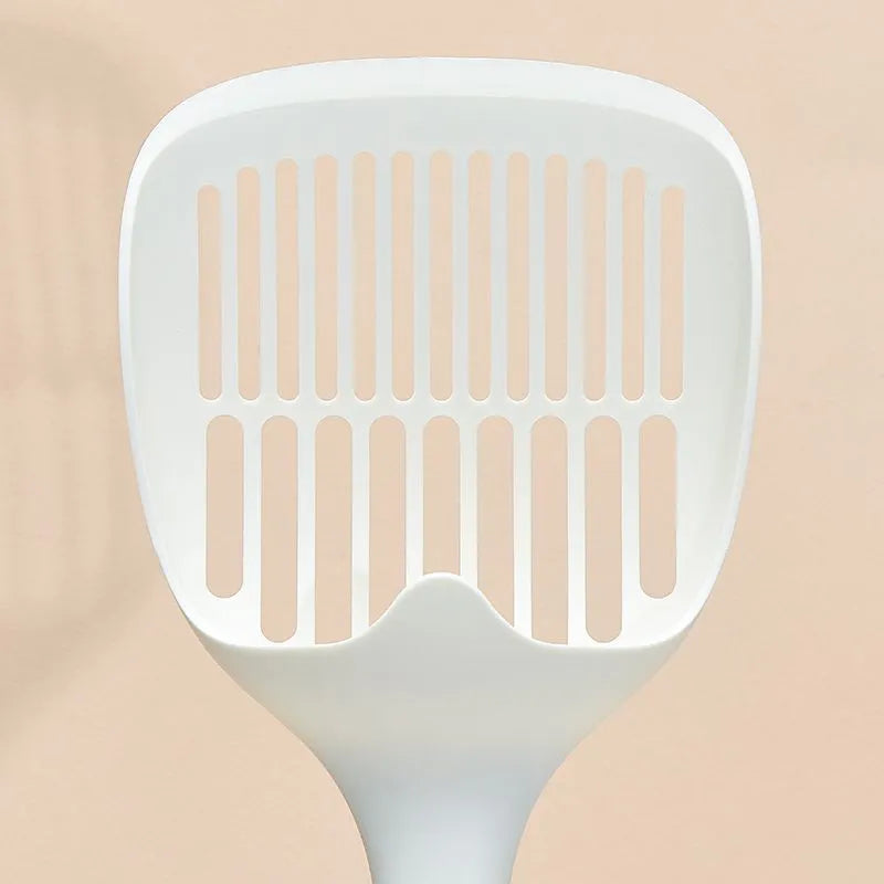 White plastic cat litter scoop with storage base for pet hygiene