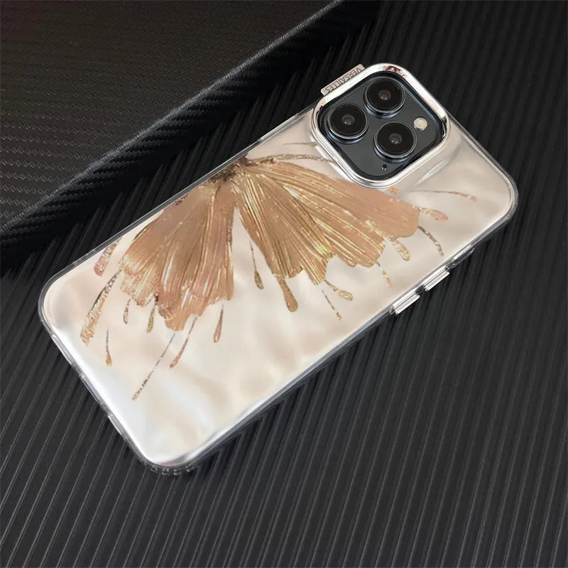 Electroplated butterfly pattern phone case with water ripple blue colour for iPhone 14 Pro