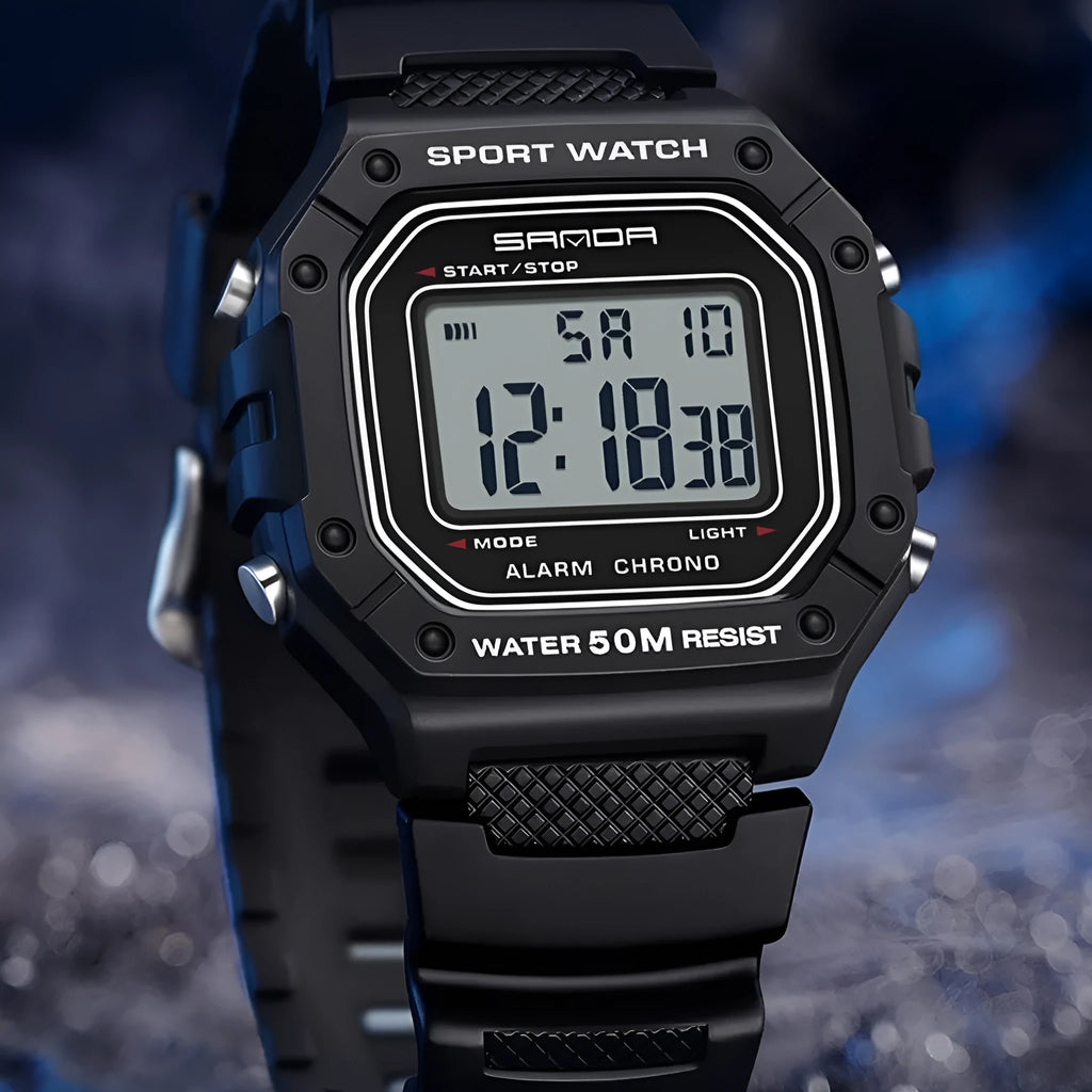 Youth waterproof electronic swimming watch with digital display and alarm clock in multiple colour options