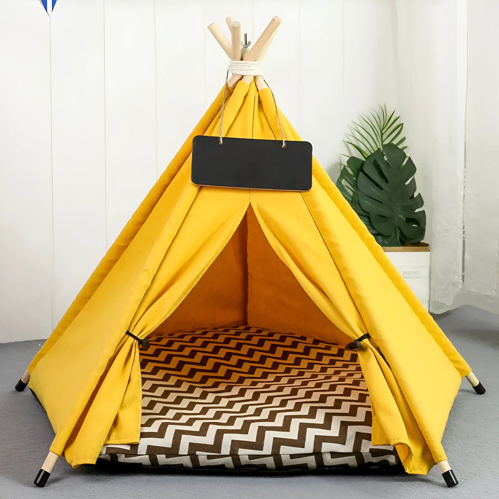 Portable pet teepee tent bed with cushion for small dogs cats rabbits