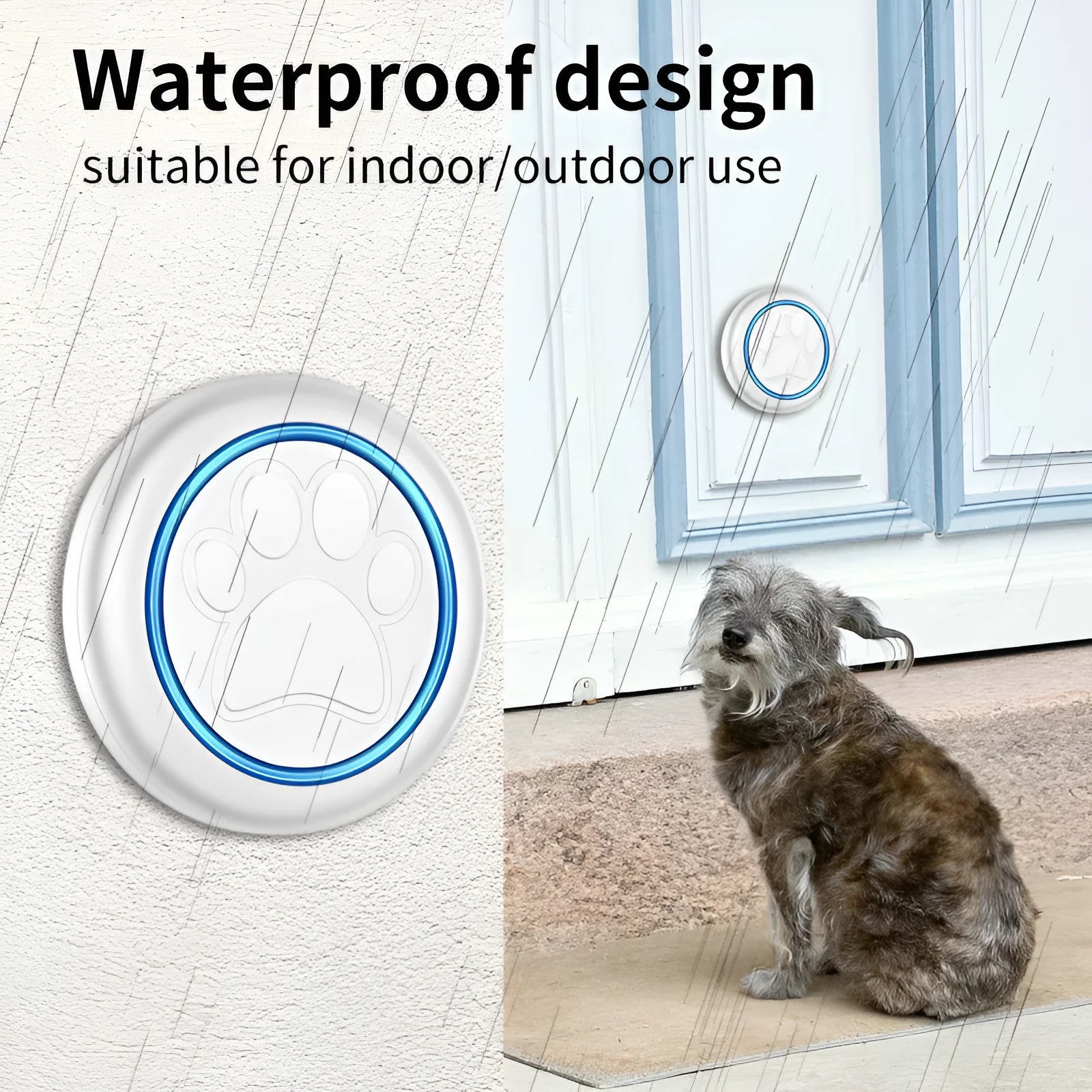 Black and white wireless pet training doorbell with waterproof touch button and receiver unit