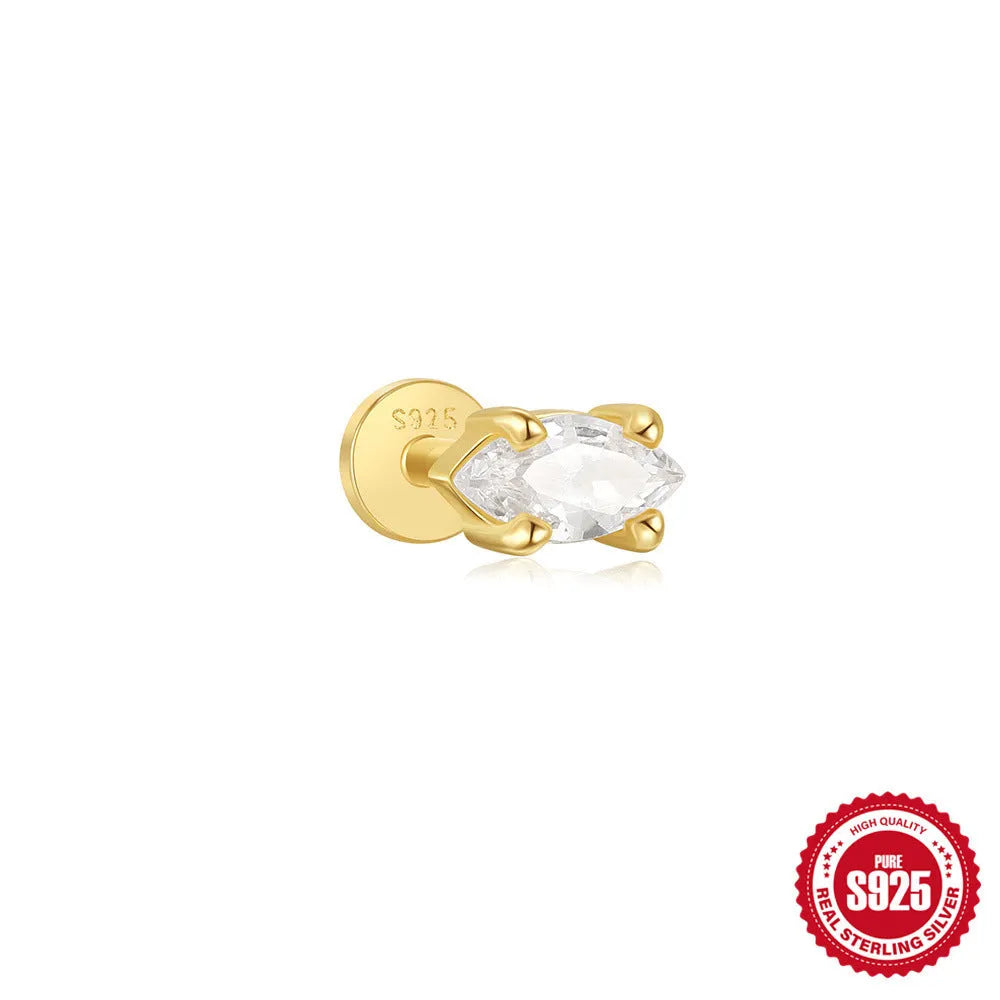 S925 sterling silver ear stud with XINGX inlaid tassel design in a gold colour.