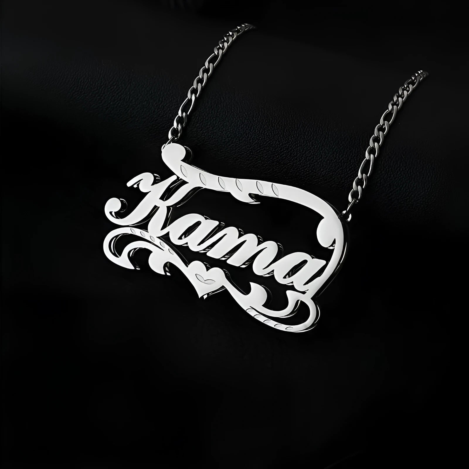 Double-layer wave heart personalised name necklace in stainless steel