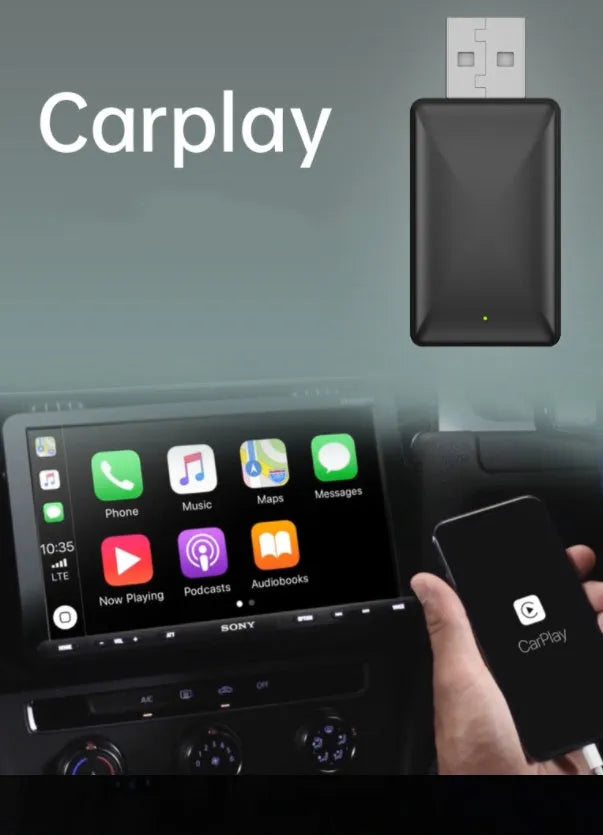Black 2-in-1 wireless car adapter with USB connection and aluminium alloy construction