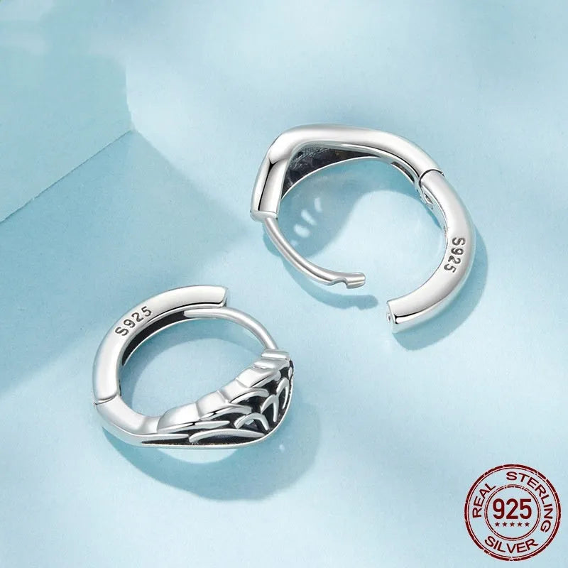 Vintage S925 sterling silver wings ear clip earrings for women, silver colour, clip-on style with retro wings design