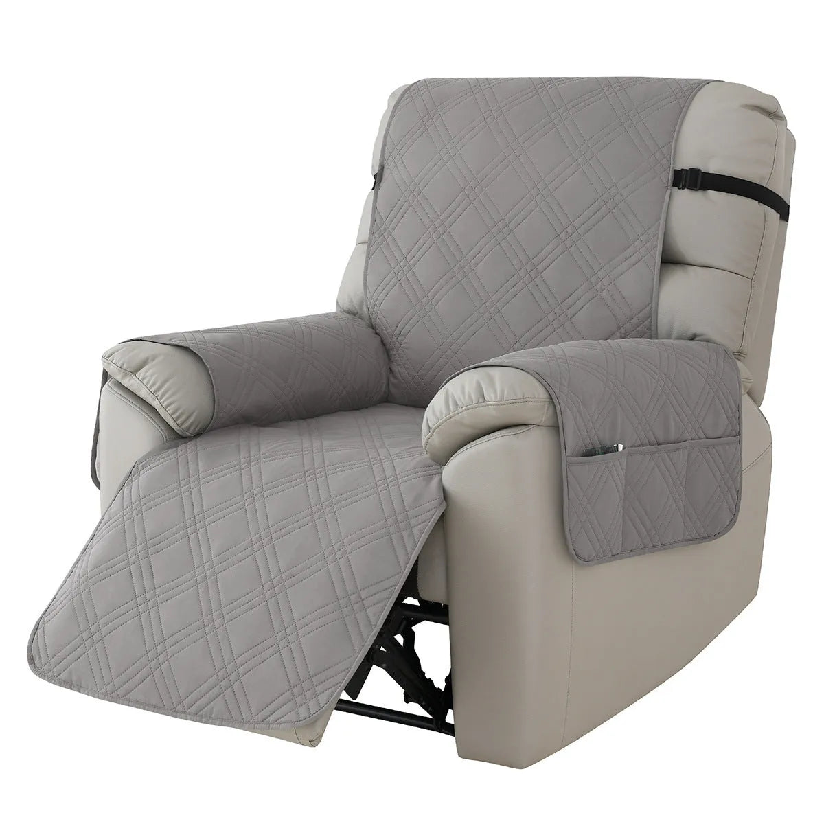 Quilted burgundy waterproof cover fitted on a Chivas massage chair sofa cushion.