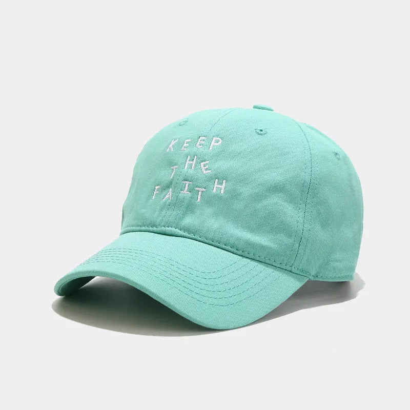 Men's beige cotton baseball cap with small black letter embroidery on front