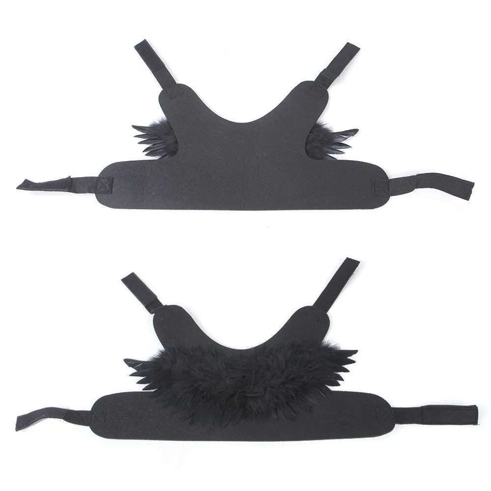 Black and white angel wings dog costume with chest-back harness design for Halloween