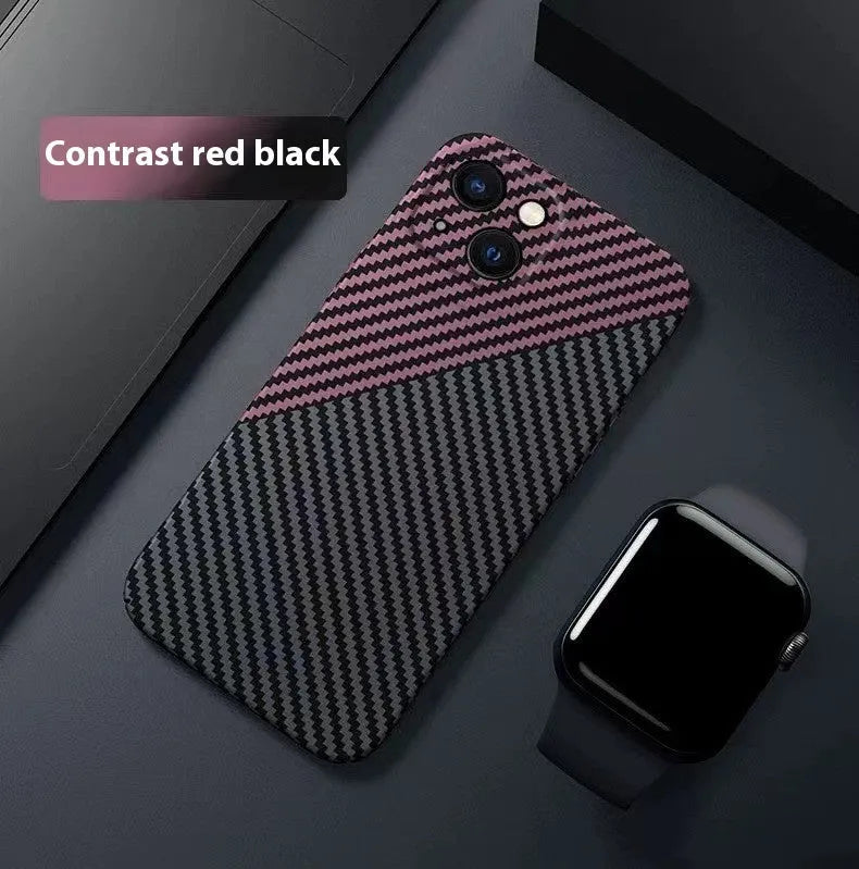 Carbon fiber phone case with drop resistance and heat dissipation for iPhone, black and gray colour