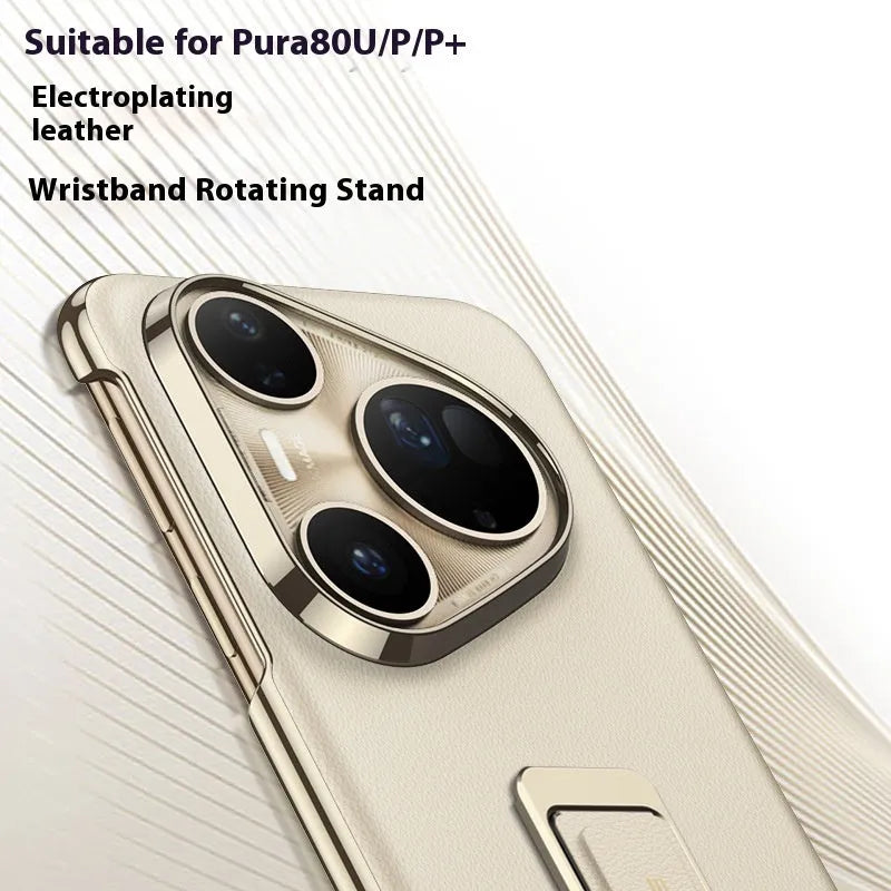 Huawei Pura80Ultra phone case with wrist strap and rotating bracket in imitation leather