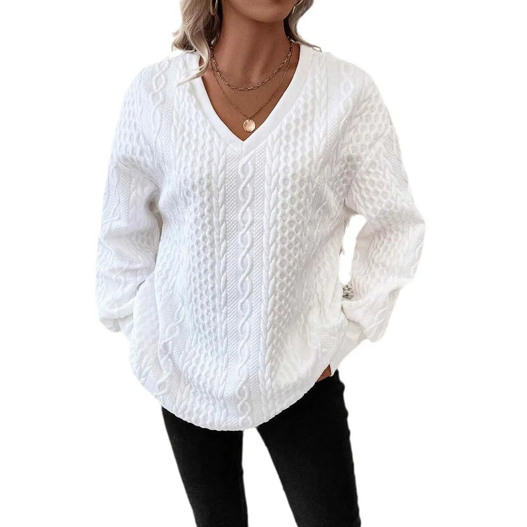 Milky white Japanese Korean casual loose t-shirt with 3D pattern and long sleeves