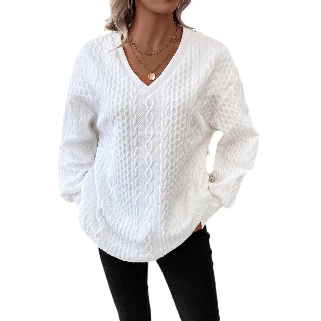Milky white Japanese Korean casual loose t-shirt with 3D pattern and long sleeves