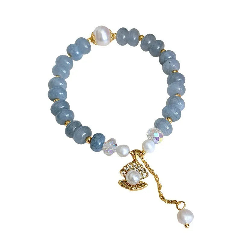 Handmade natural aquamarine pearl shell bracelet for women