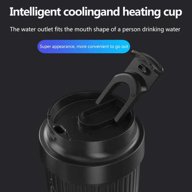 Black 36W car-mounted smart heating and cooling cup with 12V plug, size 111x96x235mm