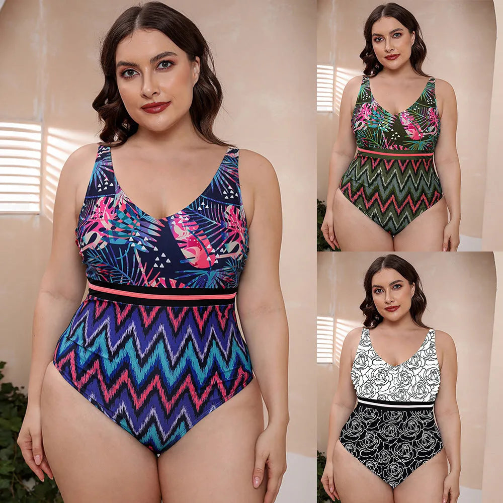 Women's blue striped one-piece swimsuit with spaghetti straps on a mannequin.