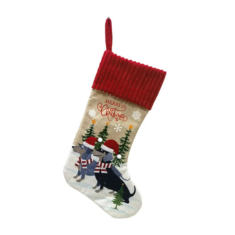 Christmas tree pendant with cats and dogs by fireplace, cloth ornament 46x28cm