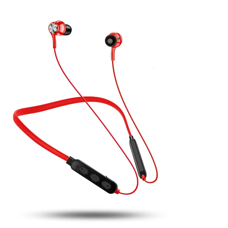 G03 black neckband sports Bluetooth earphones worn around neck for hands-free listening.