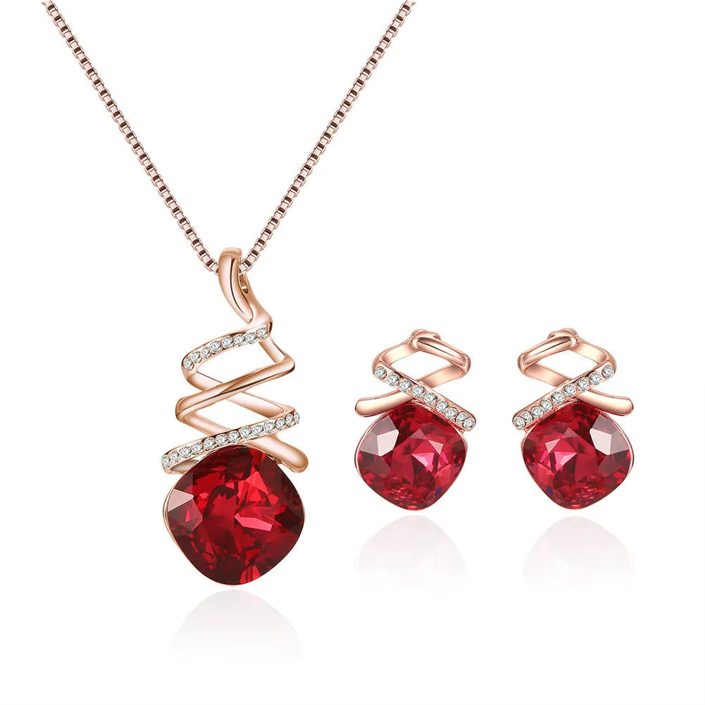 Women's alloy necklace and earring set with diamond-effect finish and water wave chain.