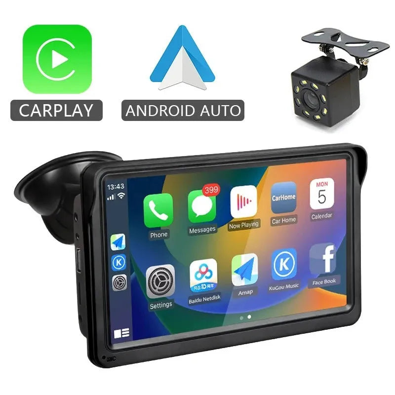 7-inch car display screen for wireless CarPlay and Android Auto on a dashboard