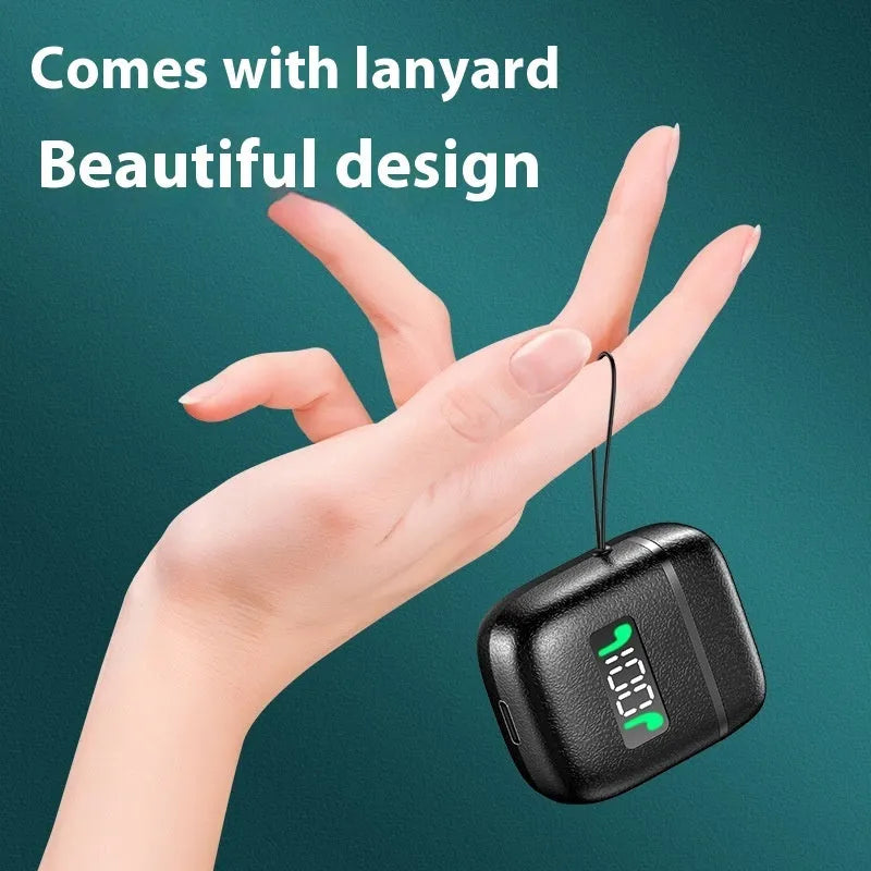 Bluetooth headset with digital display and leather pattern finish on earpiece, all black colour