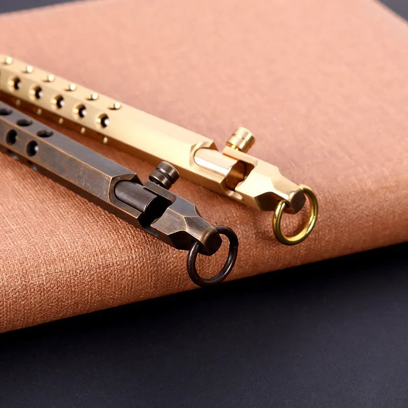 Solid brass hexagonal bolt roller pen with a 0.5mm tip shown in natural brass colour.
