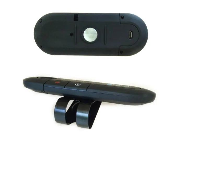 Black vehicle Bluetooth handsfree unit mounted on car sun visor with cable connection