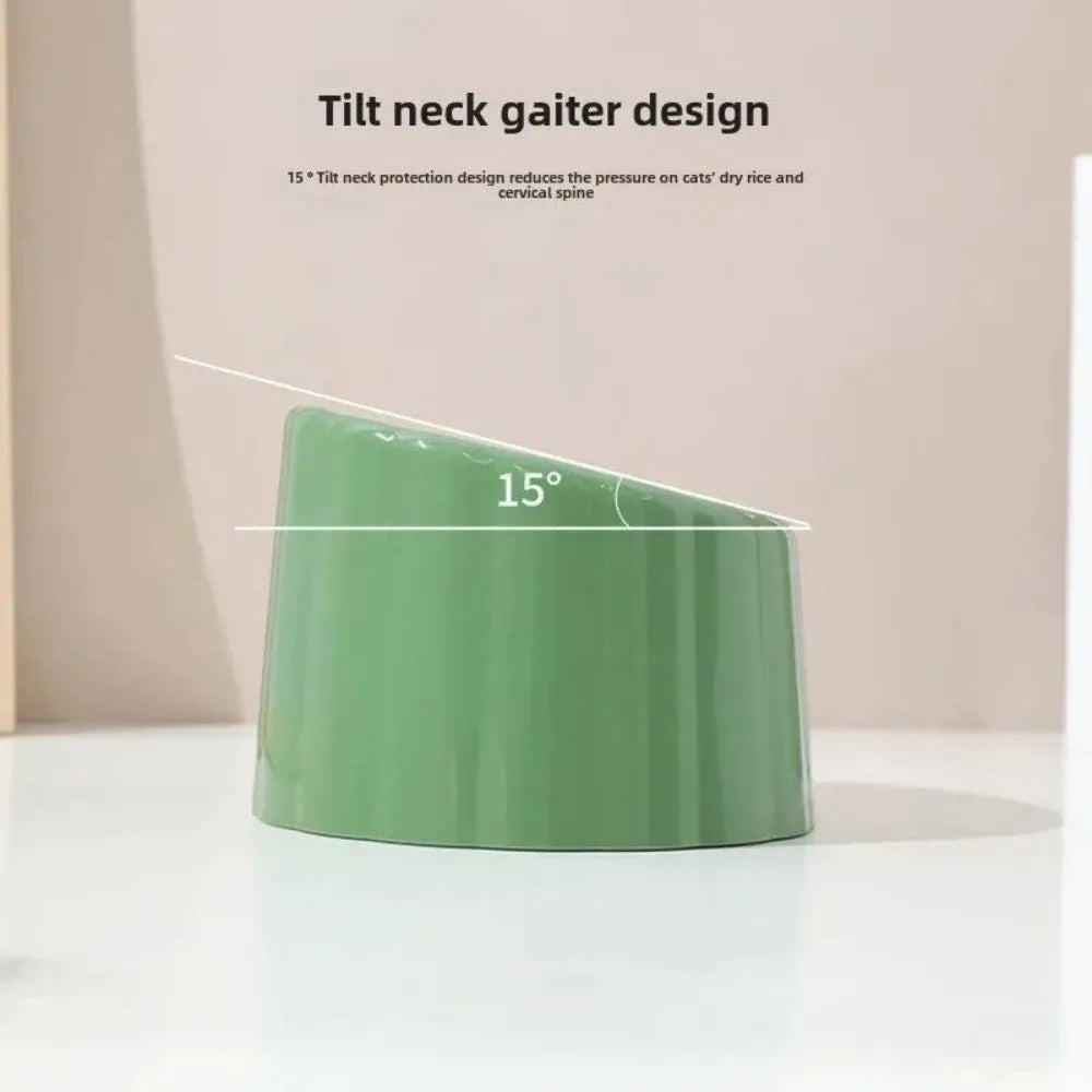 Solid green cat bowl with cactus design and anti-slip base