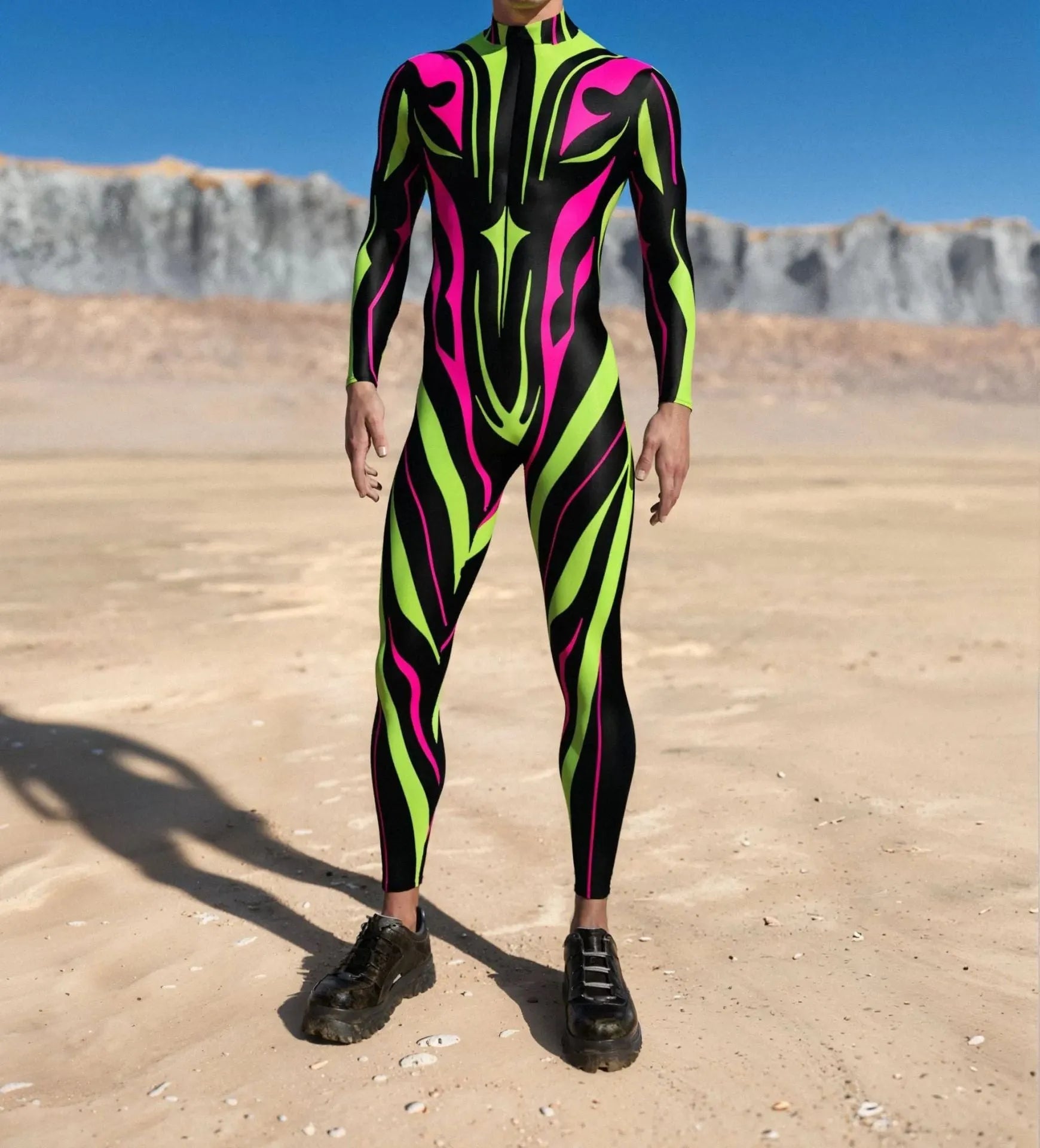 3D digital print Halloween cosplay jumpsuit in street hipster style on a model, spandex blend one-piece costume
