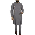 African men's striped cotton robe two-piece set showing long-sleeved top and trousers