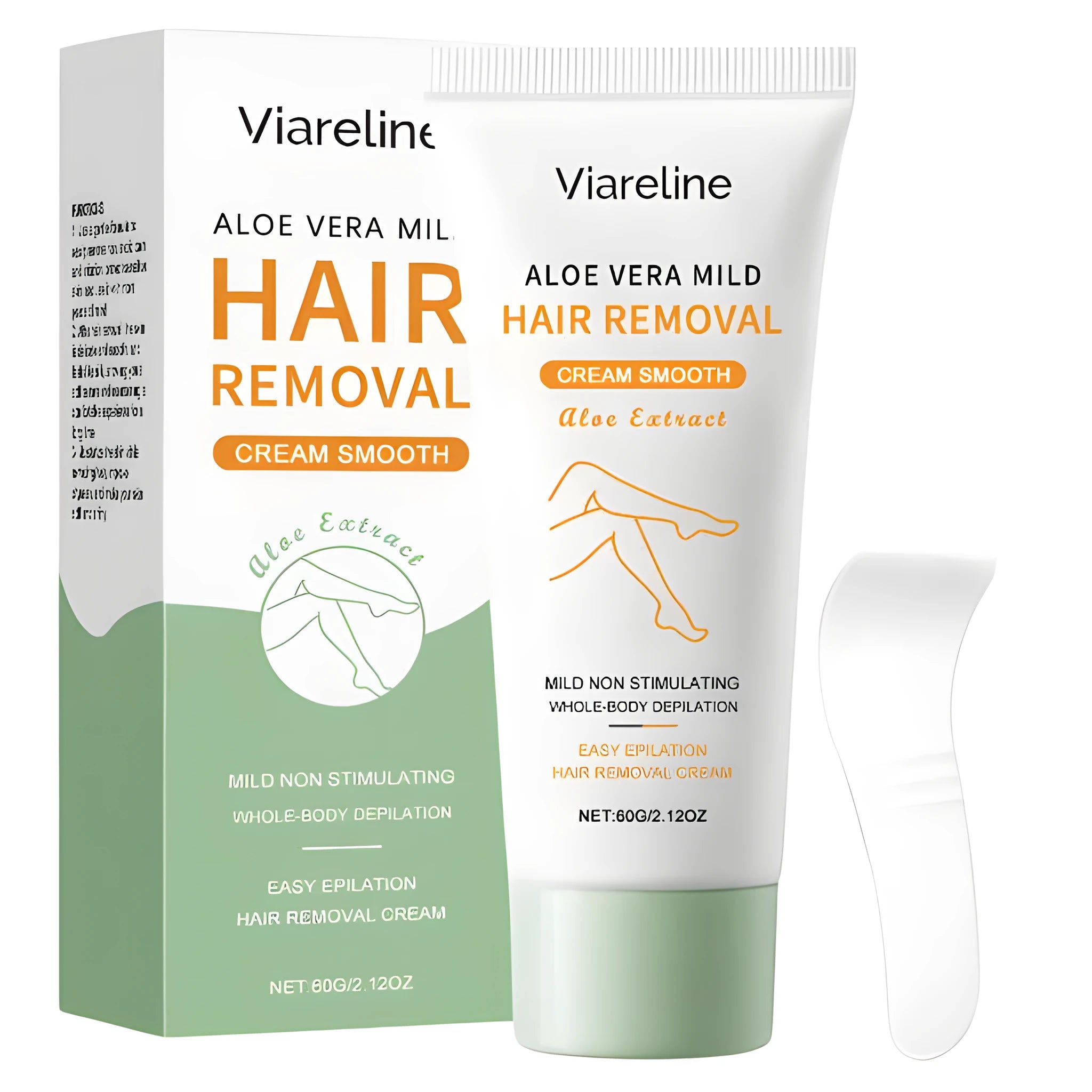 Tube of aloe vera and shea butter moisturising hair removal cream for women and men