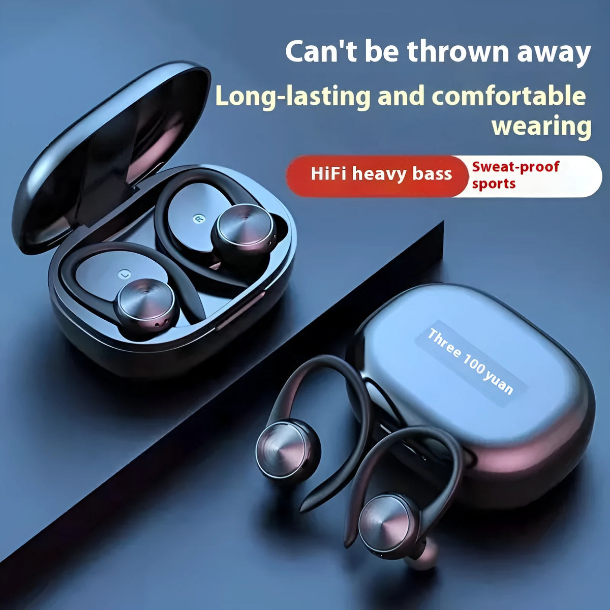 R200TWS sports Bluetooth headset ear-mounted plastic build with digital display in black colour