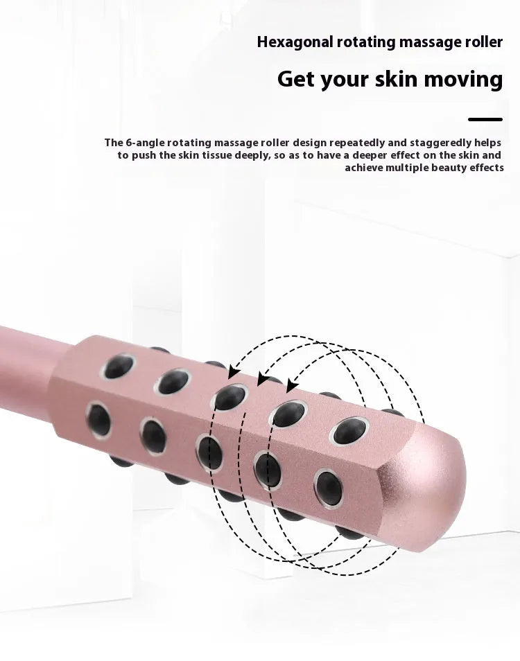 Purple Germanium particle handheld roller massager for face and eyes.