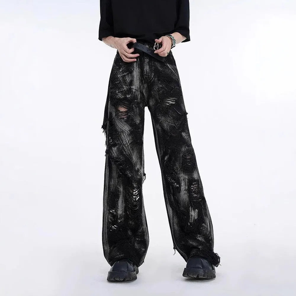Men's American style heavyweight washed graffiti denim jeans jacket in black and grey pink colour options