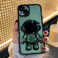 Astronaut spaceman themed iPhone case with quicksand design and glitter electroplated finish in multiple colour options